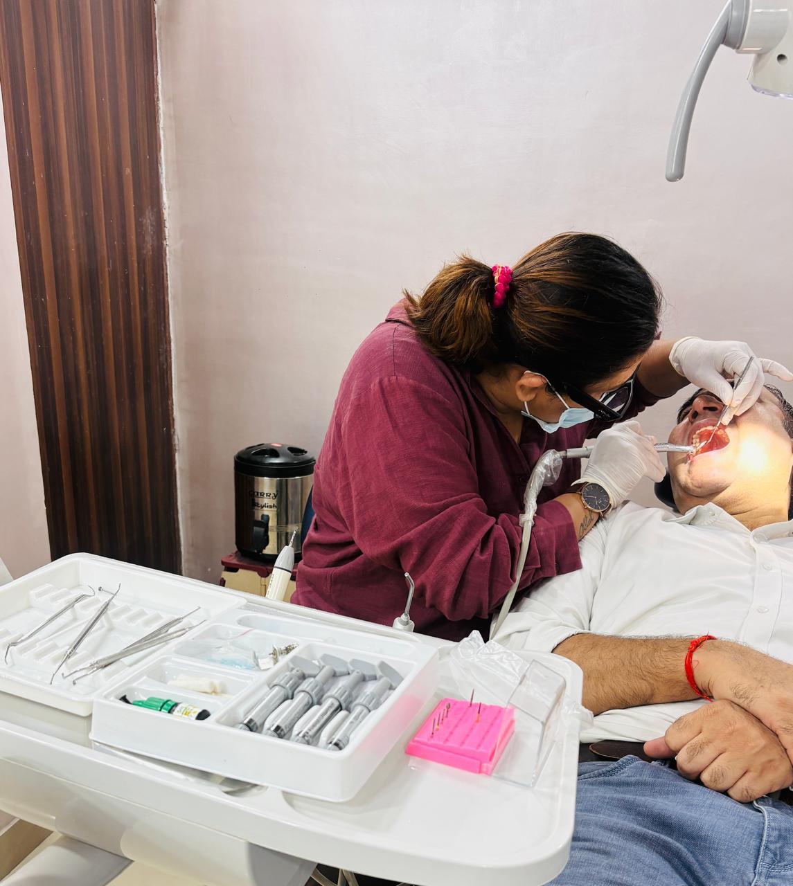 Sterilisation and instrument setup at the dental clinic near Burari